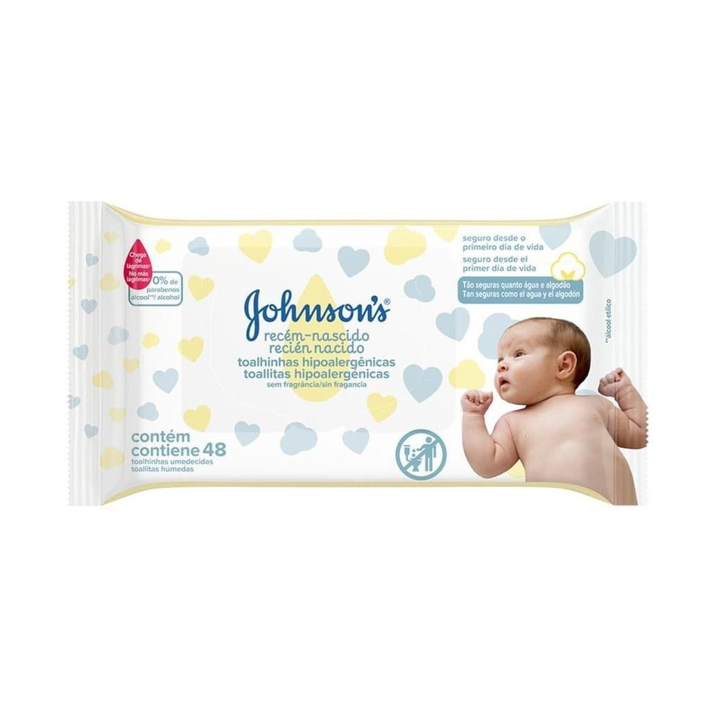 Lenços Umedecidos Johnson's Baby Recém-Nascido Sem Fragrância com 48 unidades