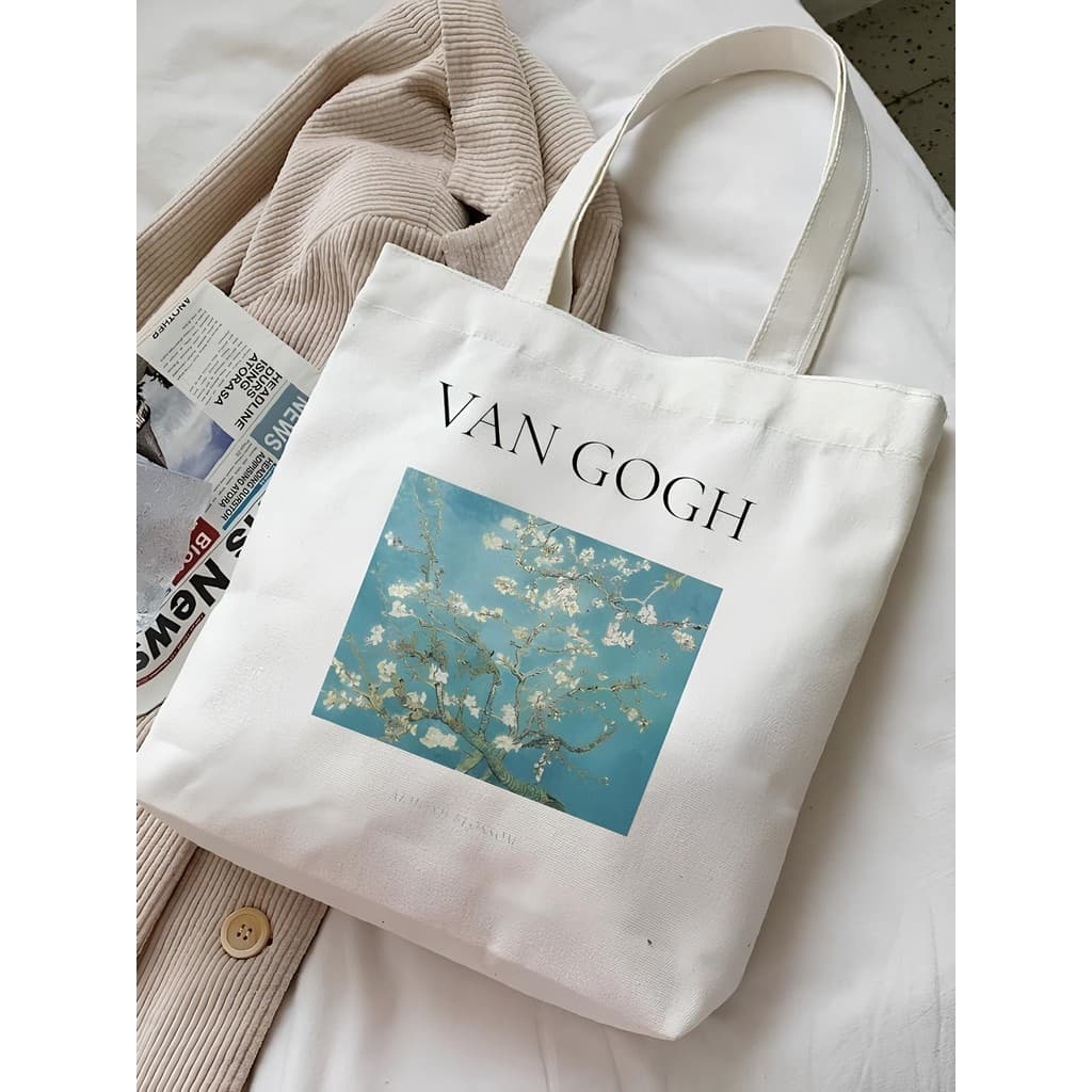 Bolsa Sacola Ecobag Aesthetic Personalizada Obras Pinturas Van Goh Monet Michelangelo Algodão Cru