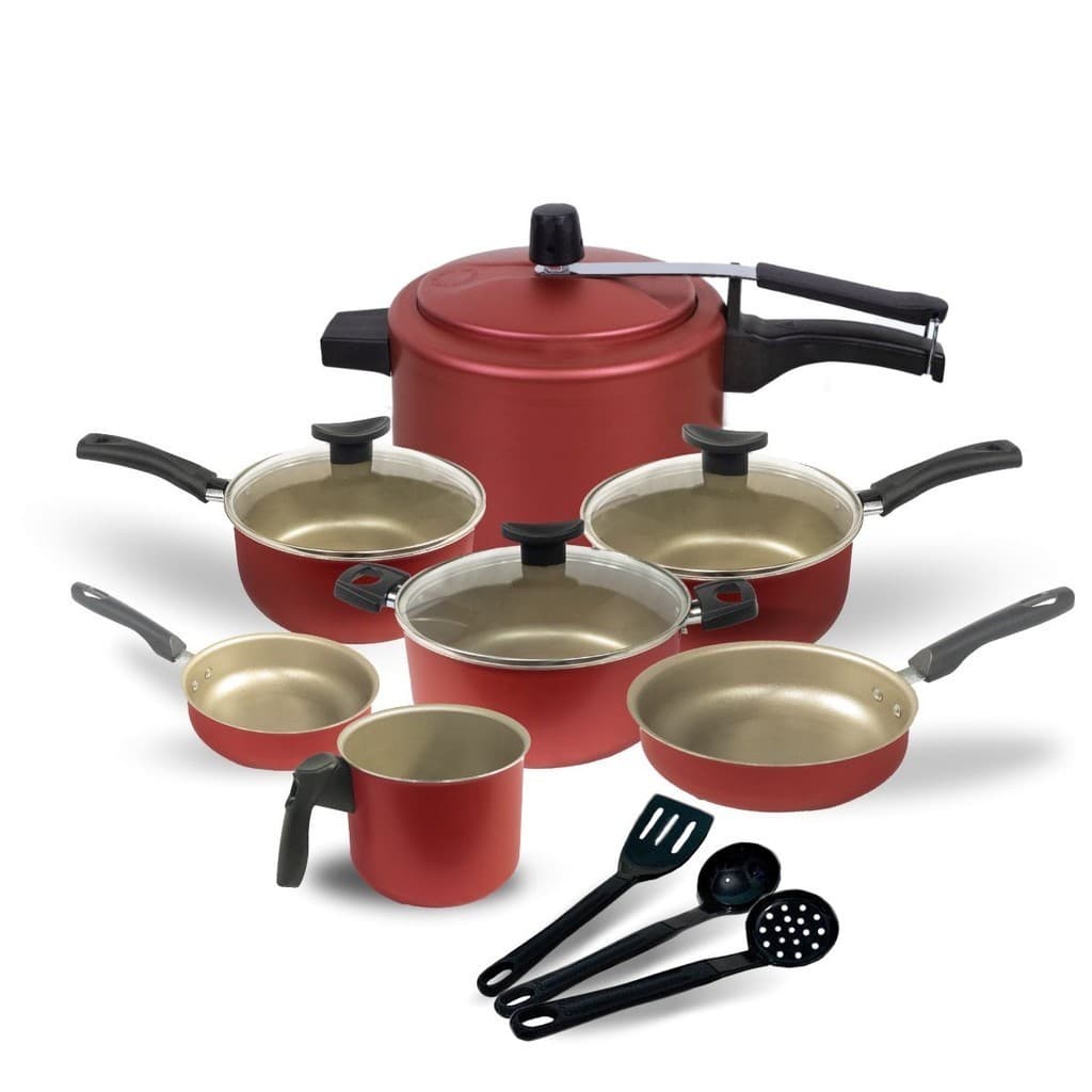 Jogo Kit de Panela Antiaderente Teflon Tampa de Vidro Berlim com Panela de Pressão de 2.5 litros