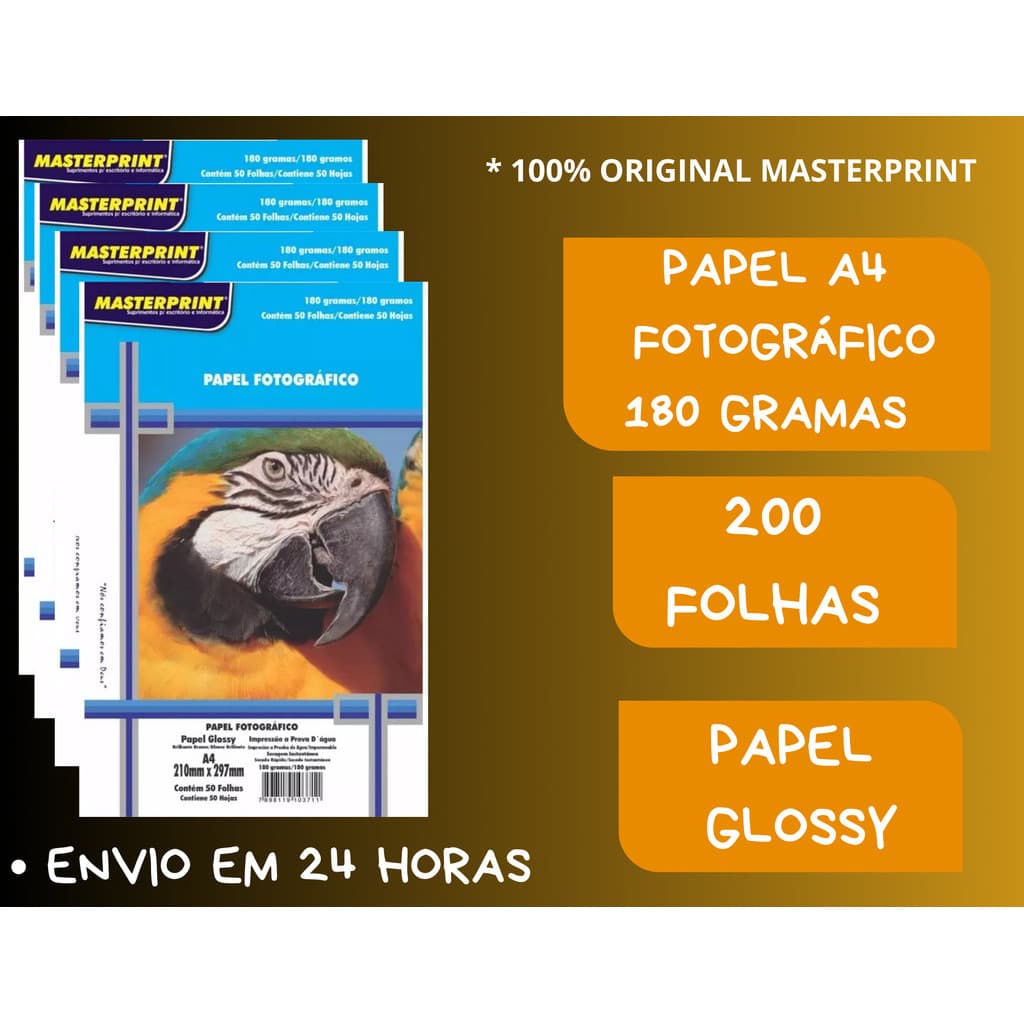 Papel Fotográfico 180g A4 200 Folhas Glossy à Prova D"água Brilhante