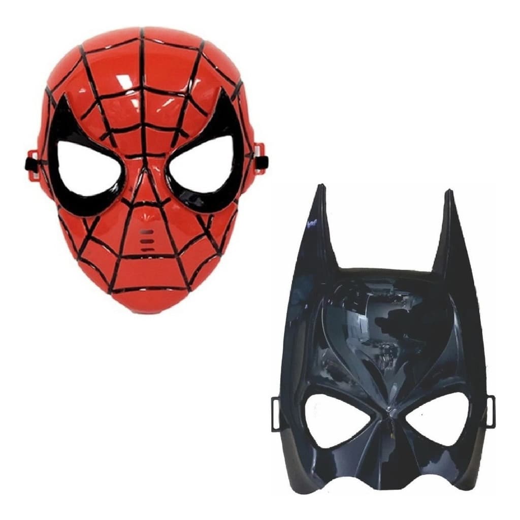Kit 2 Máscaras Plástico Vingadores Homem Aranha + Batman Cor Vermelho/Preto