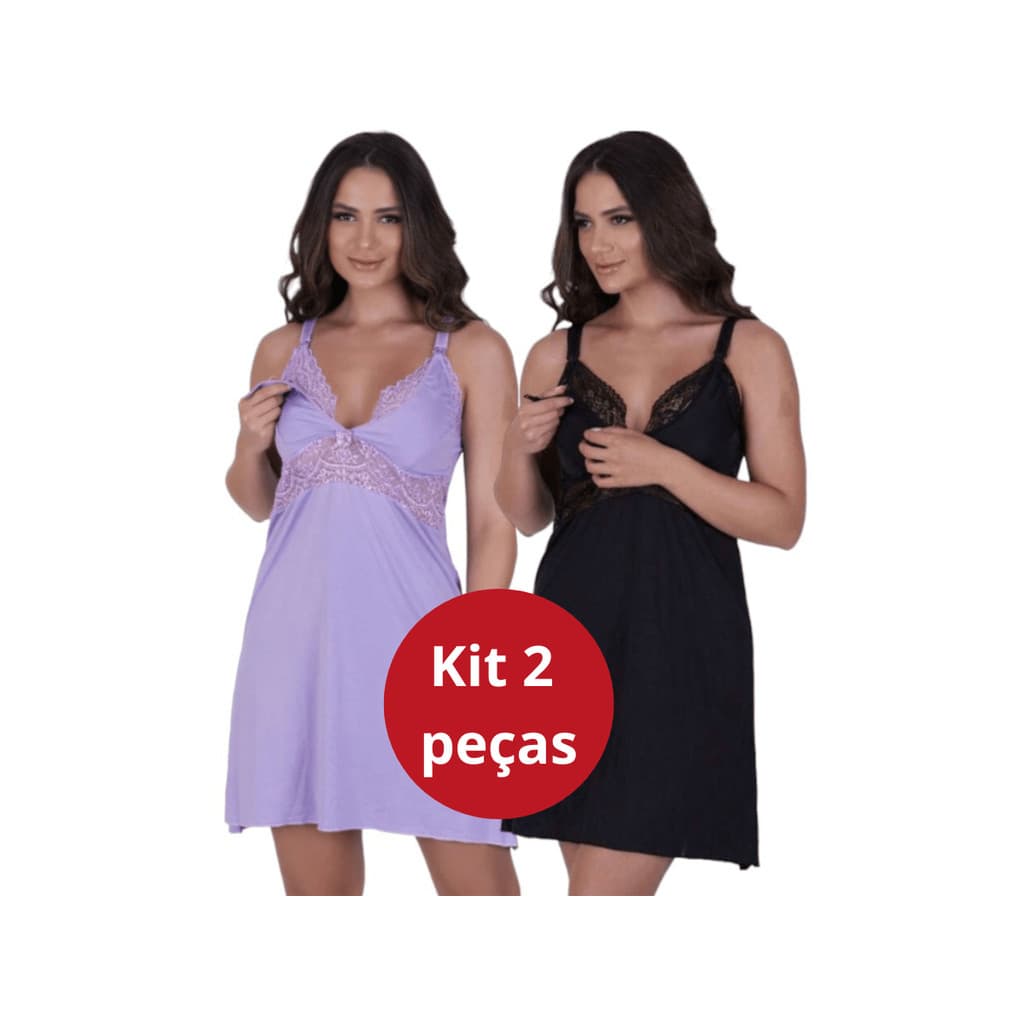 Kit 2 Camisola Amamentação Abre Fácil Gestante Pós Parto Saída Maternidade Confortável