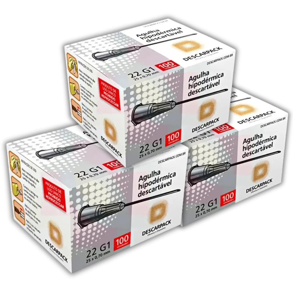 Agulha HiPodérmica Descarpack 25x0,70mm - Kit 300 Unidades
