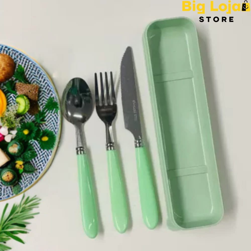 Kit De Talher Com Garfo Faca Colher E Estojo Portátil Ideal Para Trabalho Escola Viagem Marmita