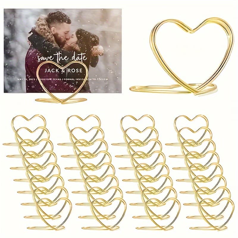 10/20 Pçs Forma De Coração Metal Foto Clipe Stands Mesa De Casamento Número Nome Lugar Titular Do Cartão Para Festa De Aniversário Decoração Casa Mensagem Sinal