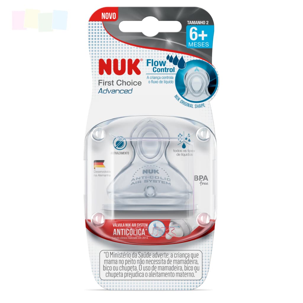 Bico Mamadeira com Controle de Fluxo First Choice Nuk Silicone Air System Tamanho 2 +6 Meses