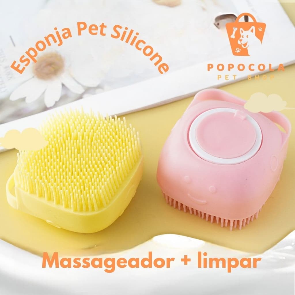 Esponja De Silicone Para Banho Com Dispenser Shampoo Sabonete Escova Pets Crianças Adultos