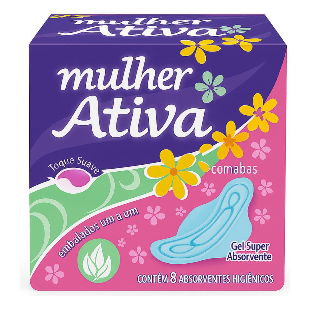 Absorvente Com Abas Mulher Ativa 12 Pacotes Com 8 Unidades