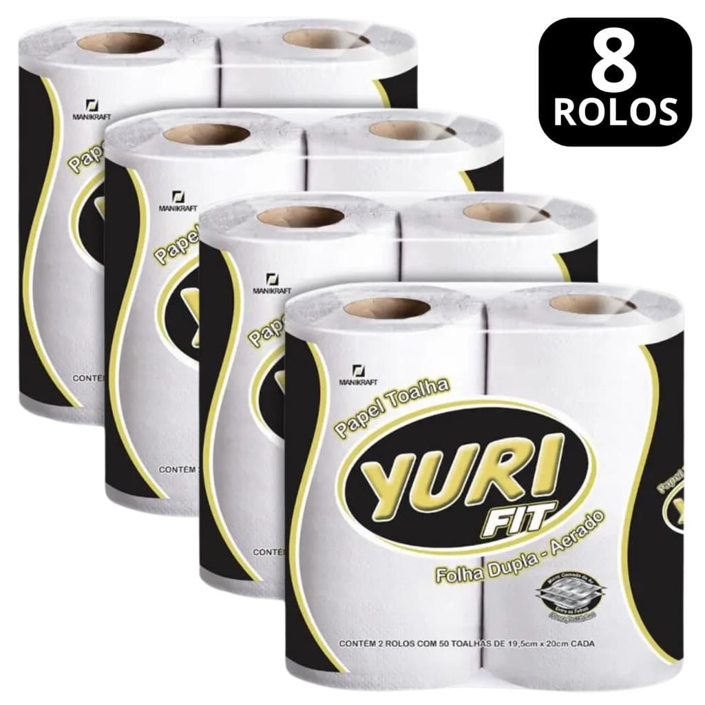 Papel Toalha Yuri Fit Folha Dupla-Aerado 8 rolos com 50 Folhas cada