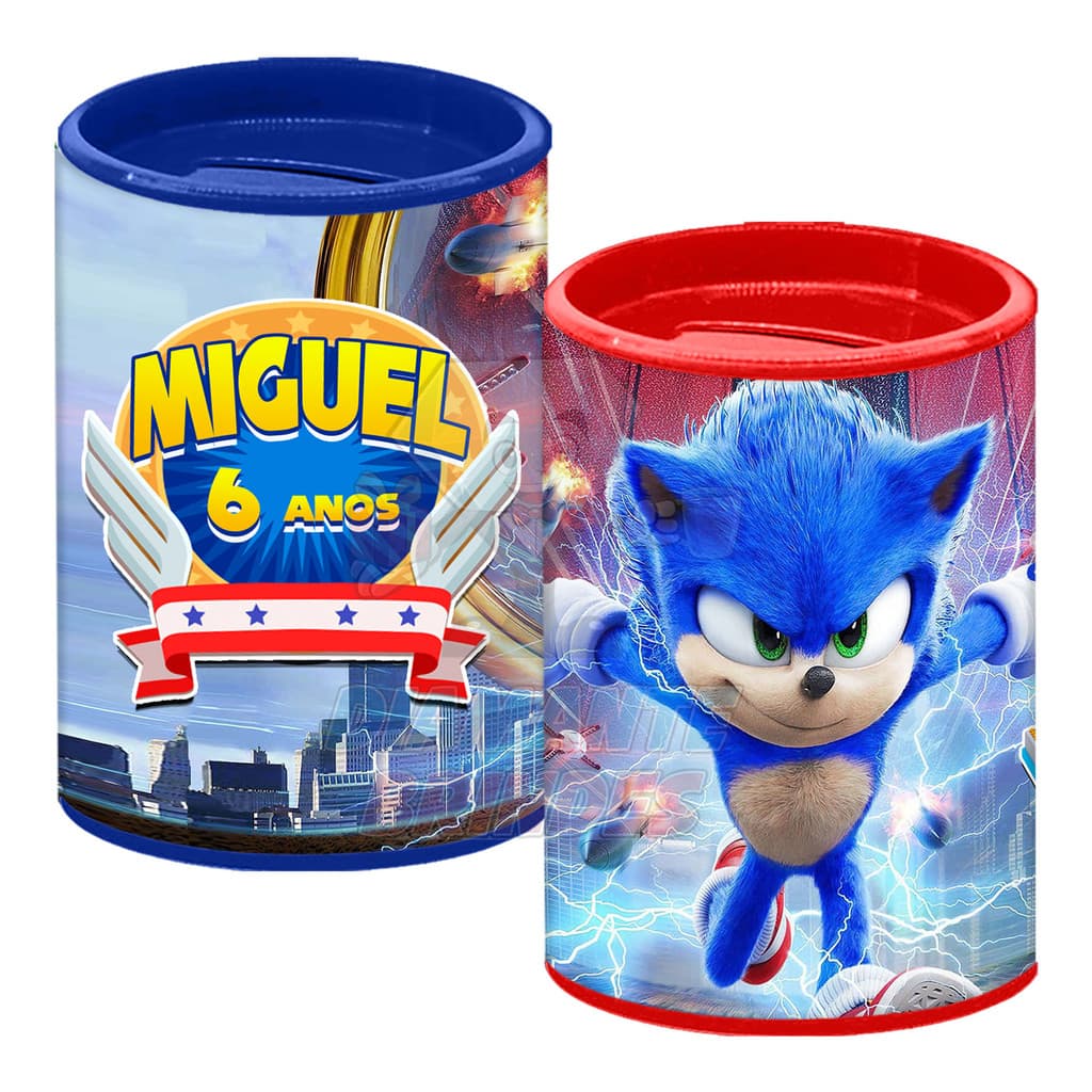 Cofrinho Personalizado Sonic o Filme PROMOÇÃO Cofre Lembrancinha Festa Aniversário Infantil Menino