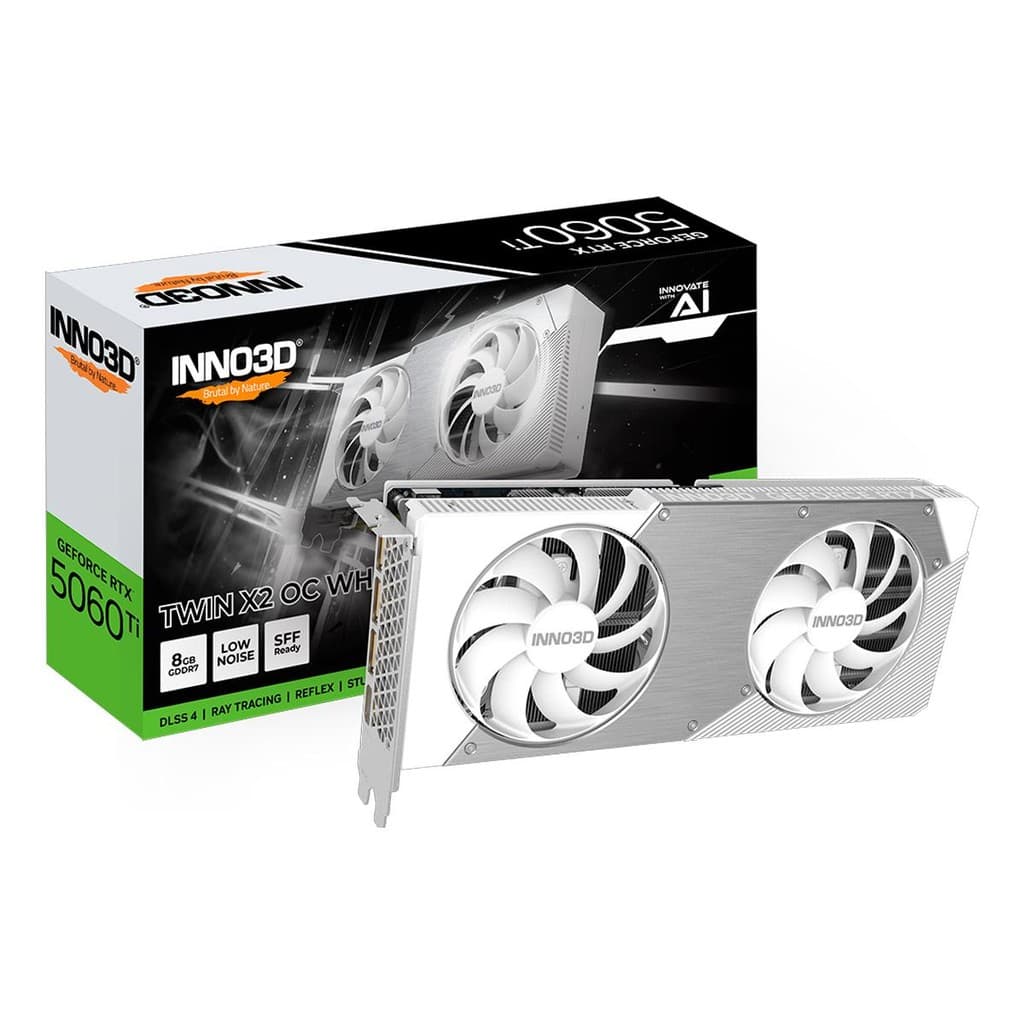 Placa de Vídeo Gpu Inno3d Geforce Rtx 5060 Ti 8gb 128bit Gddr7 Twin X2 Oc White N506t2-08d7x-193075w