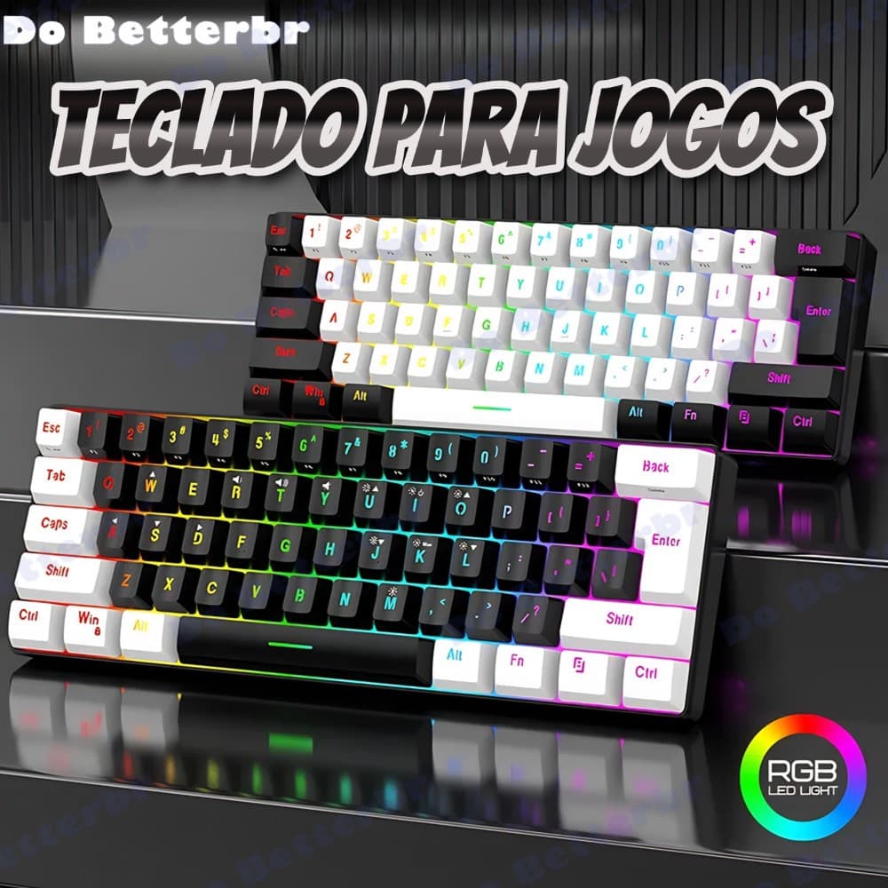 Teclado para jogos com fio 61-Key RGB Backlight Mini Compact USB-C Cabo de alimentação plugável-Do better