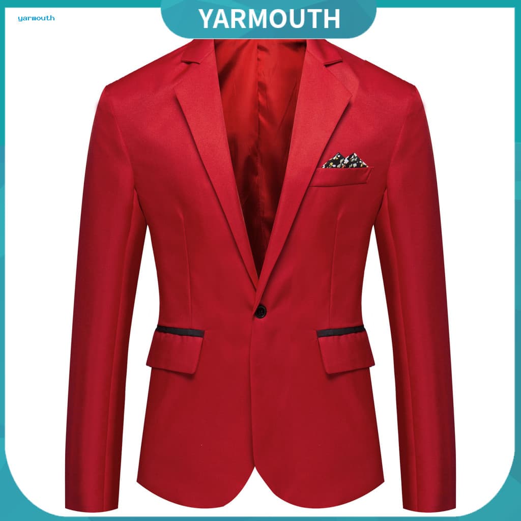 YYR_ Moda Um Botão Lapela Casual Masculino Blazer Manga Comprida Bolso Decorativo Terno Casaco Workwear