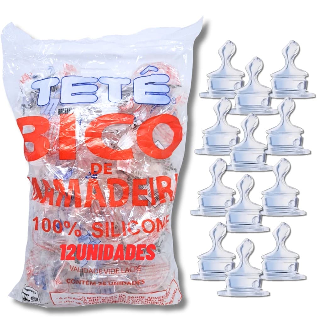 Kit Bico de Mamadeira Ortodôntico Orto Pacote com 12 Unidades 100% Silicone Tetê