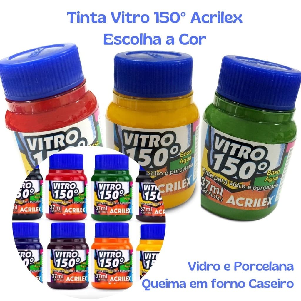 Tinta Vitro 150 - 37ml Acrilex Vidro Porcelana Cerâmica - Escolha a Cor