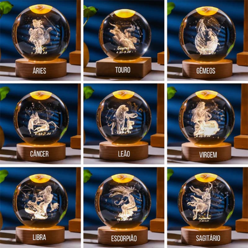 Luminária Esfera De Cristal Led Astrológica De Signos 7,5cm