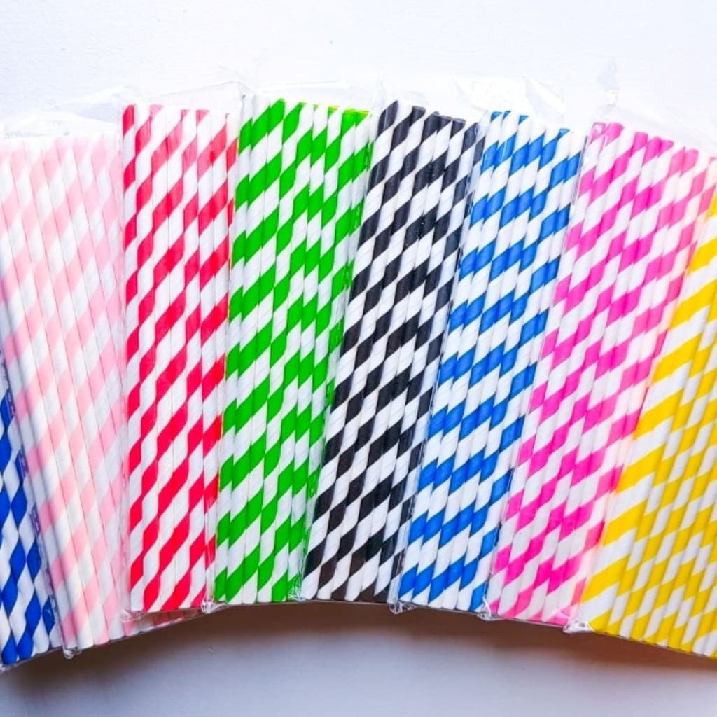 Canudos de Papel Listrados Coloridos Biodegradáveis e Sustentáveis para Drinks/Bebidas/Decorações