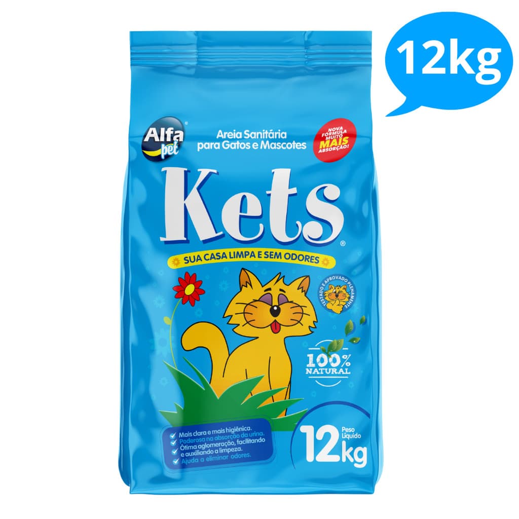 Areia Grossa Sanitária Kets Premium Higiênica Granulado Para Gatos 12kg