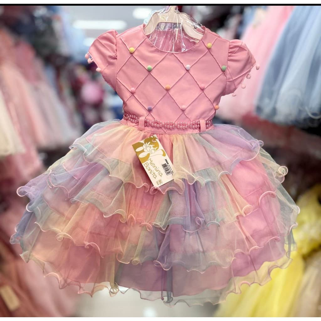 Vestido rosa candy festa infantil luxo reazleza bebe circo daminha Rn a 3 anos
