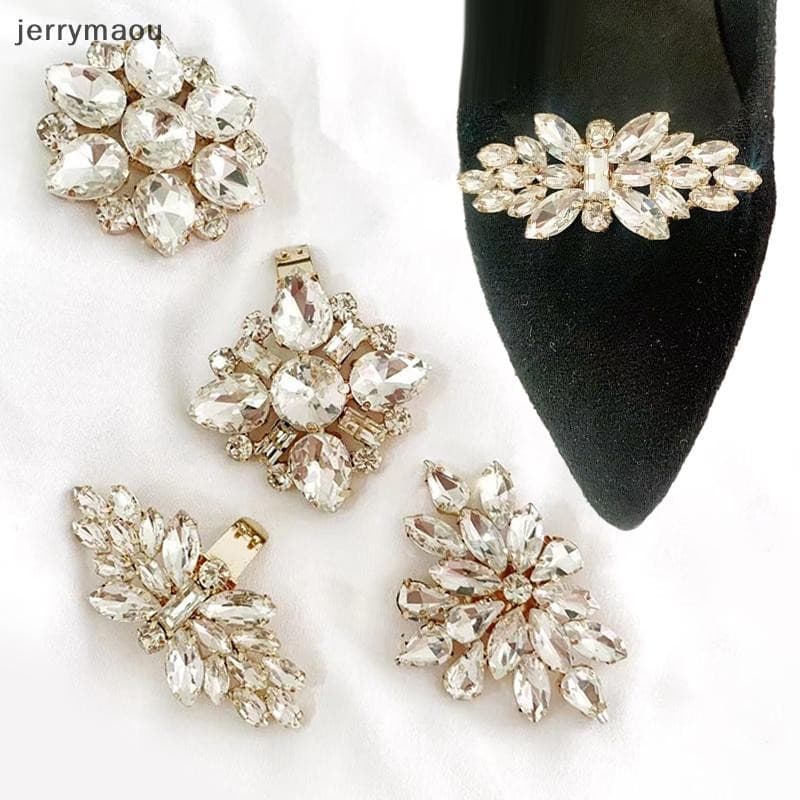 [JER] 1 Peça De Clipe De Sapatos De Vidro Cristal Feminino Removível Salto Alto Fivela De Sapato Strass Flor Braçadeira 