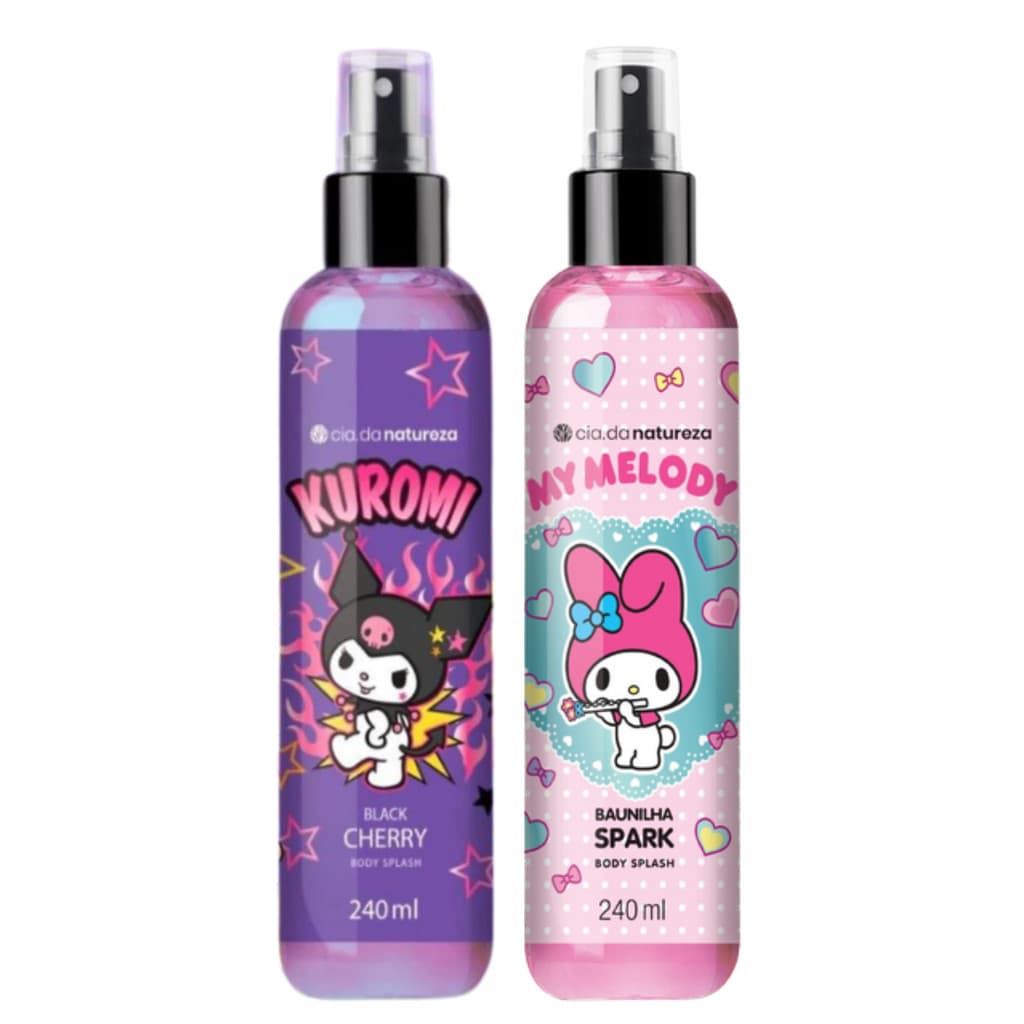 Kit C/2 Body Splash Deo Colônia Kuromi Black Cherry + Melody Baunilha Spark (2x240ml) Cia da Natureza