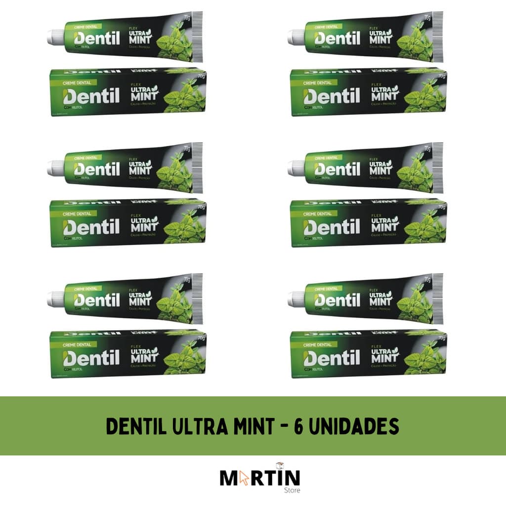 Kit 6 Creme Dental Dentil Ultra Mint Menta Refrescante Sem Flúor 70G