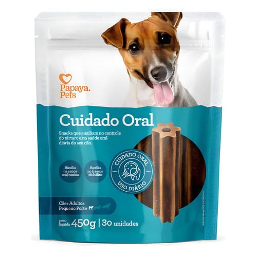 Petisco Dental Cães Porte Pequeno Papaya 450g 30un Snack Antitártaro Cuidado Oral Diário