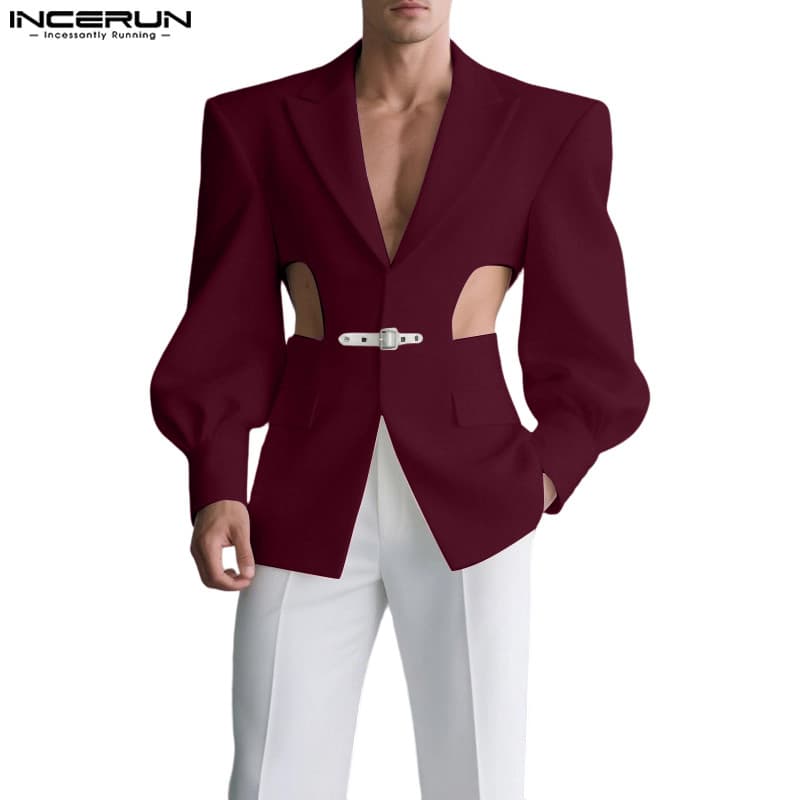 INCERUN Masculino Vintage Moda Lapela Oco Design Fivela De Couro Blazer Casual