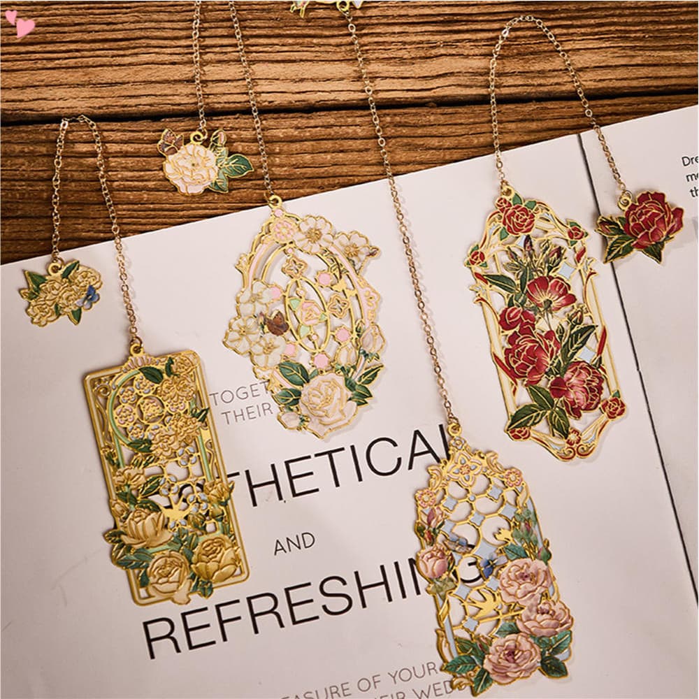 Rose Floral Bookmark Oca De Metal Com Pingente Clip De Livro Estudante Amigos Presentes Página Marcar Material Escolar De Escritório Papelaria