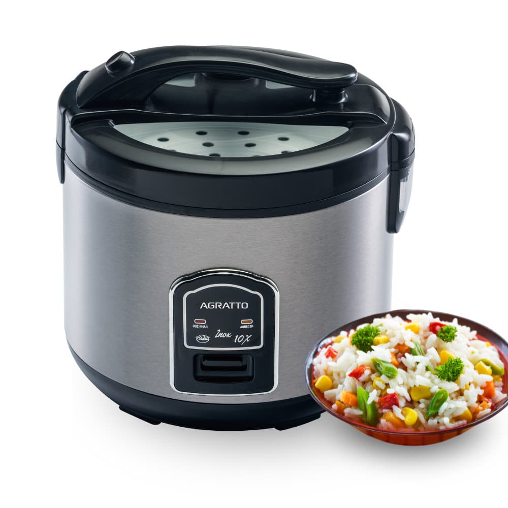 Panela Elétrica De Arroz Legumes Inox 10 Xícaras 127V 700W Agratto Visor De Vidro  Antiaderente Multiuso Cozinha PAI10X