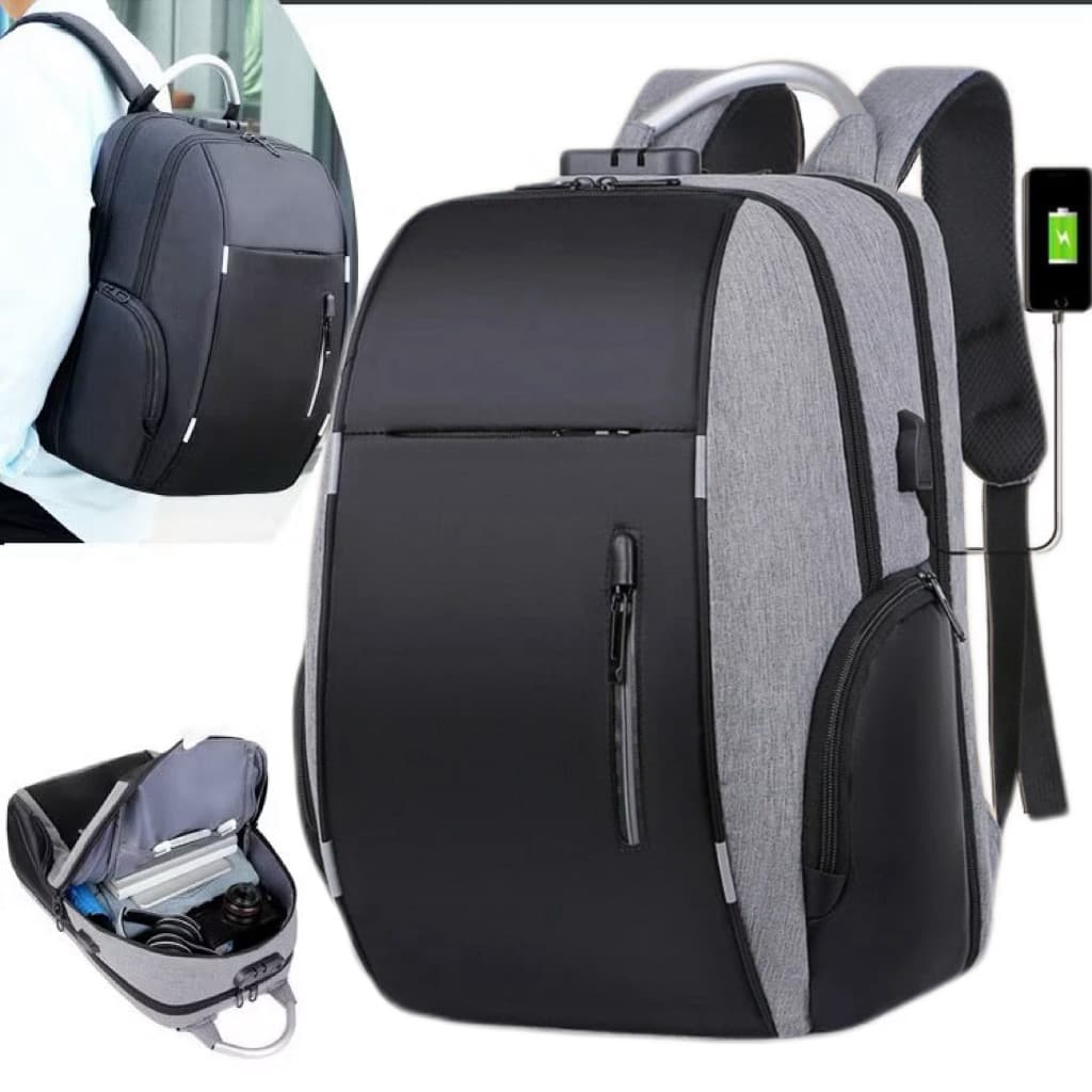 Mochila Executiva Masculina Notebook Antifurto Trava Com Senha E Entrada Usb Resistente à Água Riscos Costura Reforçada