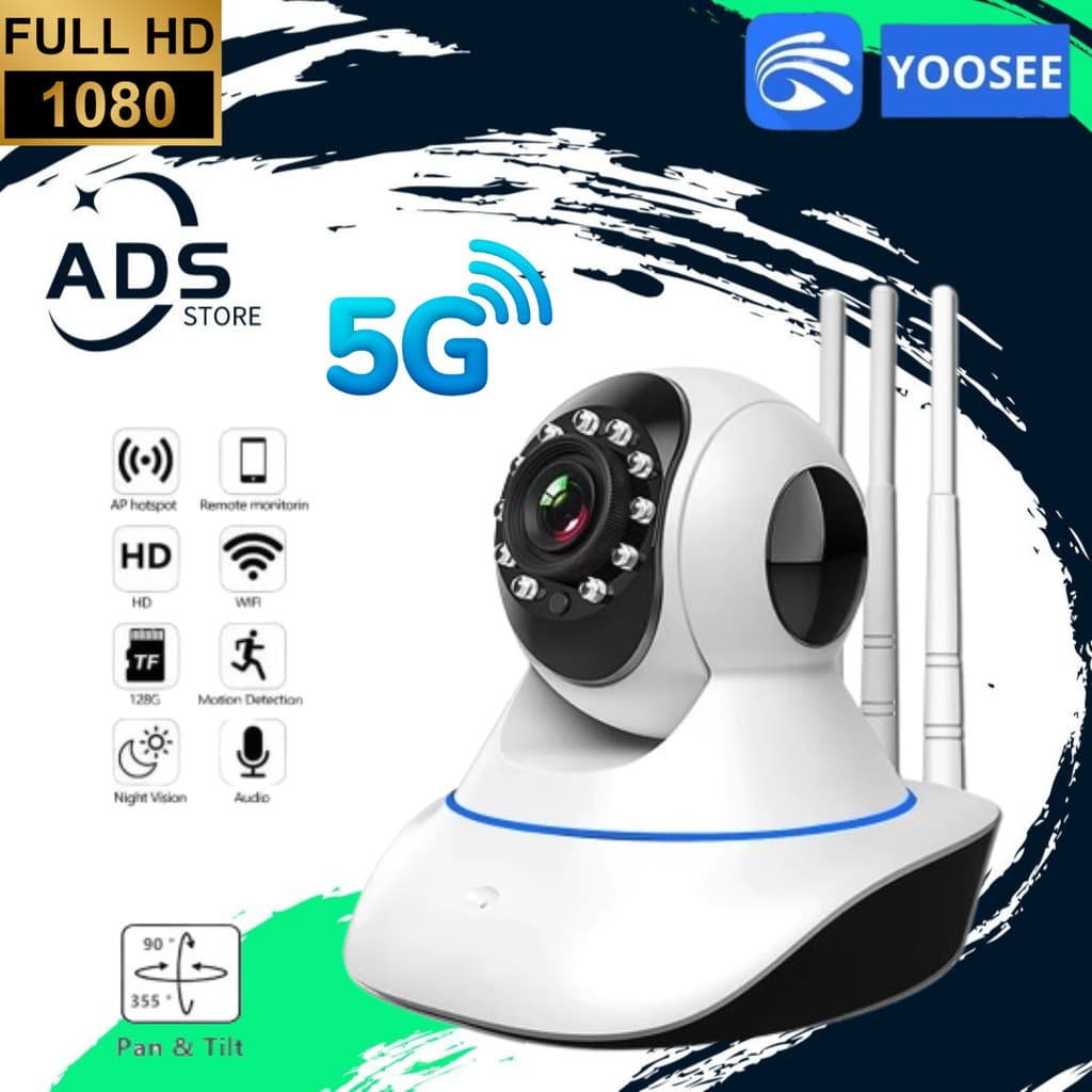 Câmera Segurança iP wifi Robô 3 Antenas 5G Sistema Yoosee Visão noturna full HD 360º microfone áudio babá eletrônica