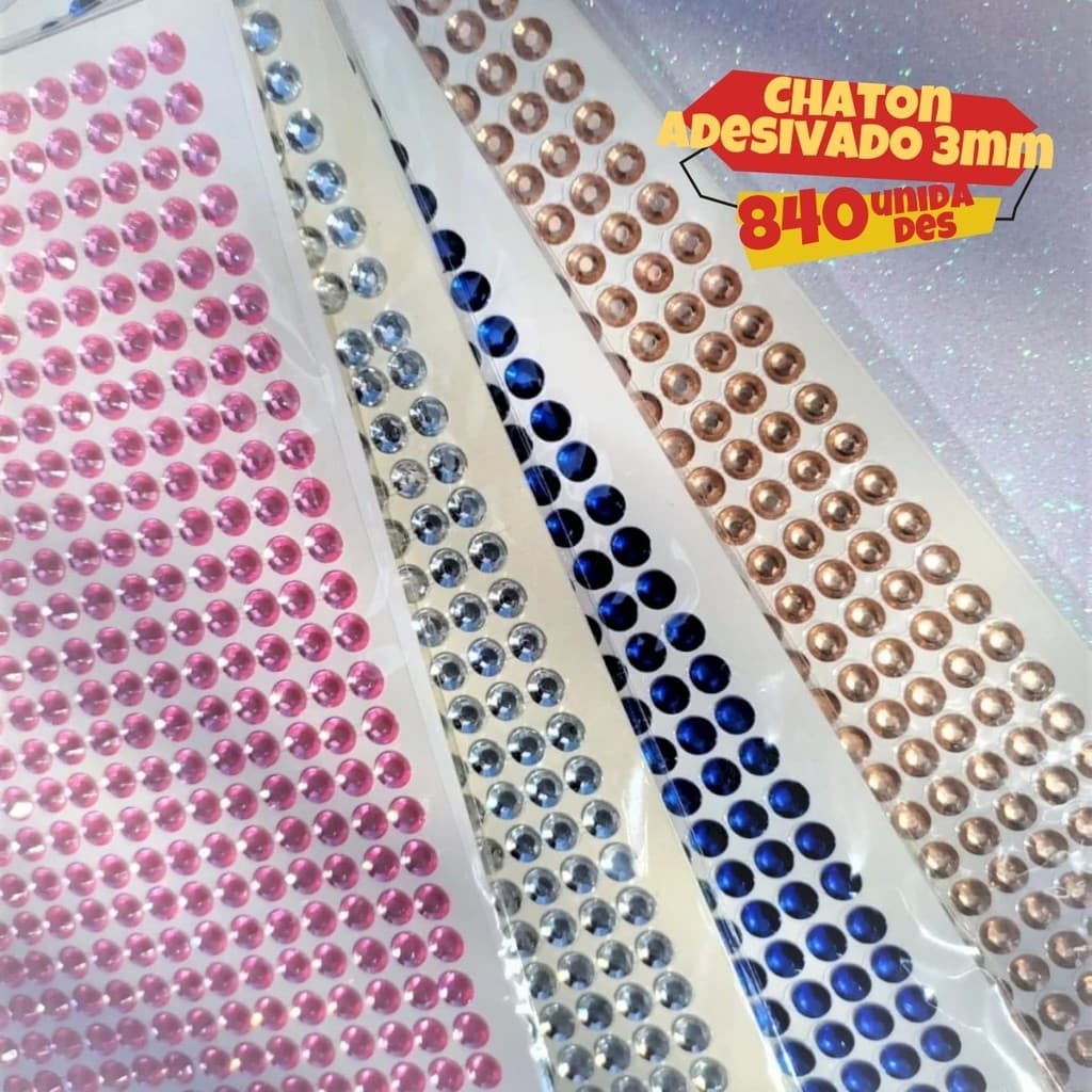 Cartela Strass Chaton 3mm, Cartela Com 840 Unidades, Strass Meia Pérola Adesivo, Strass Chaton Nacarado, Strass 3mm