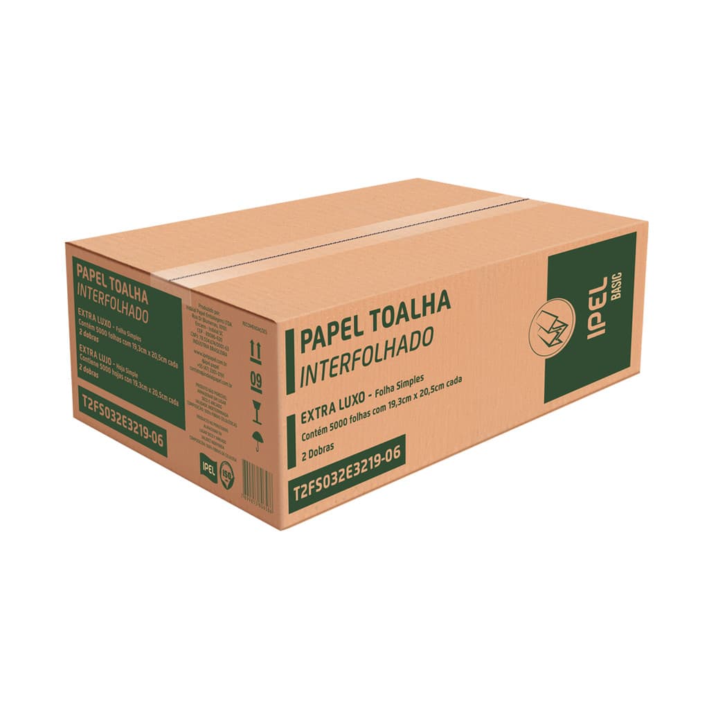 Papel Toalha Interfolha Basic 2 Dobras Folha Simples 19,3x20,5cm com 5.000 Folhas Ipel