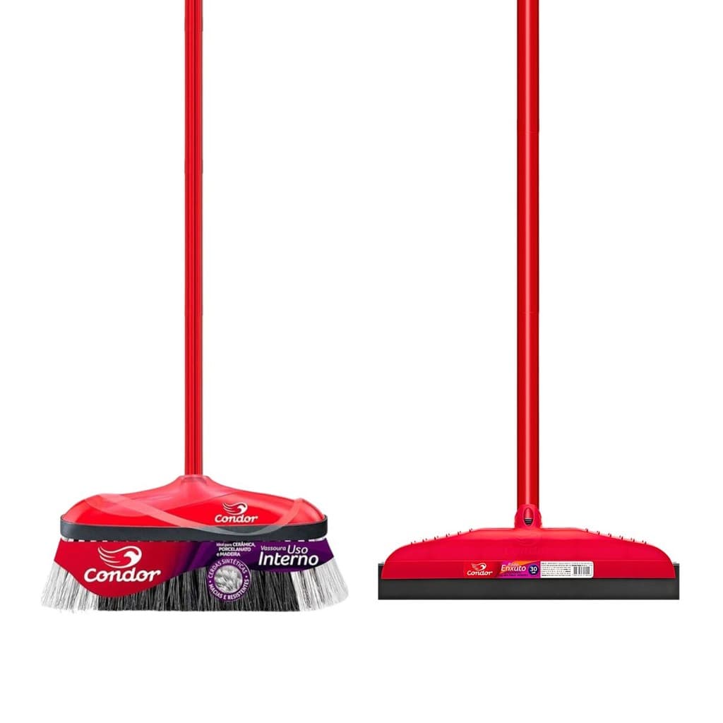 Kit Limpeza Completo 1 Vassoura Interna Varre Muito 1 Rodo Multiuso 30cm Com Cabo Qualidade Condor