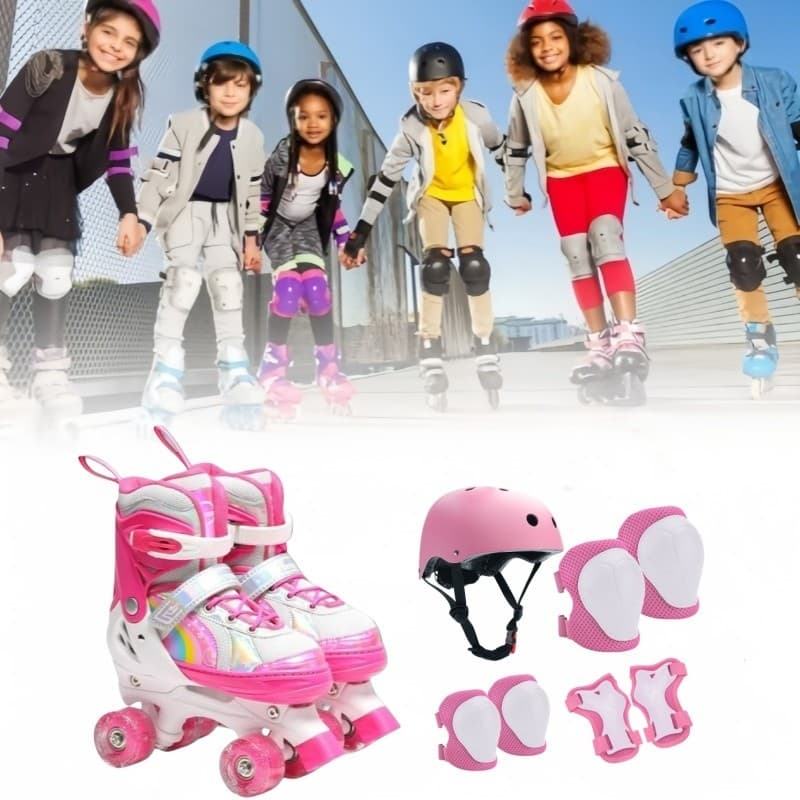Patins Infantil 4 Rodas ARCO IRIS Com Luz De Led Top Patins Com Kit Proteção e Sem Kit Proteção Menina Menino Promoção