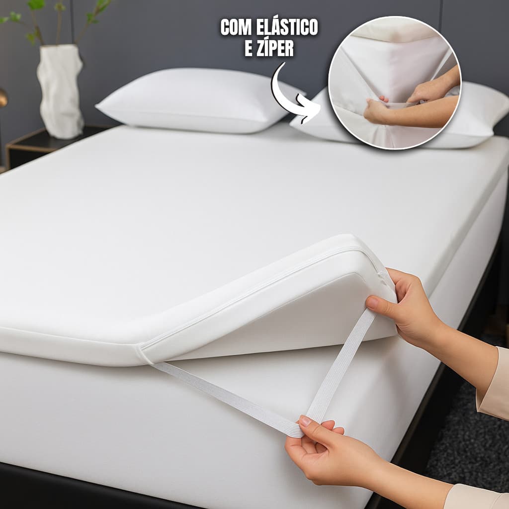 Pillow Top Espuma Cama Box Elástico MicroPercal 400 Fios Branco Lavável Antimofo Solteiro Casal Queen e King