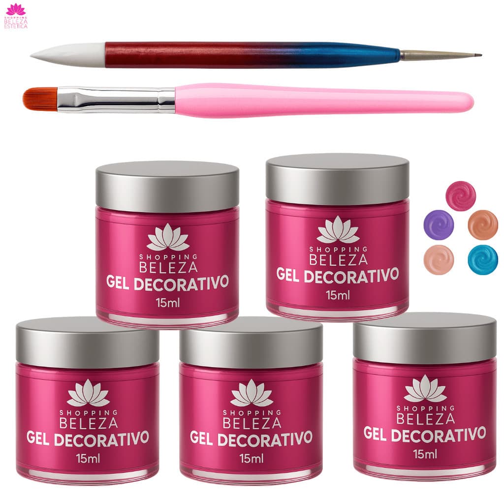 Kit 5 Unidades Gel Construtor Decoração UV LED Pincéis Unha Profissional Alongamento Gel Acrigel Manicure Nail Designer