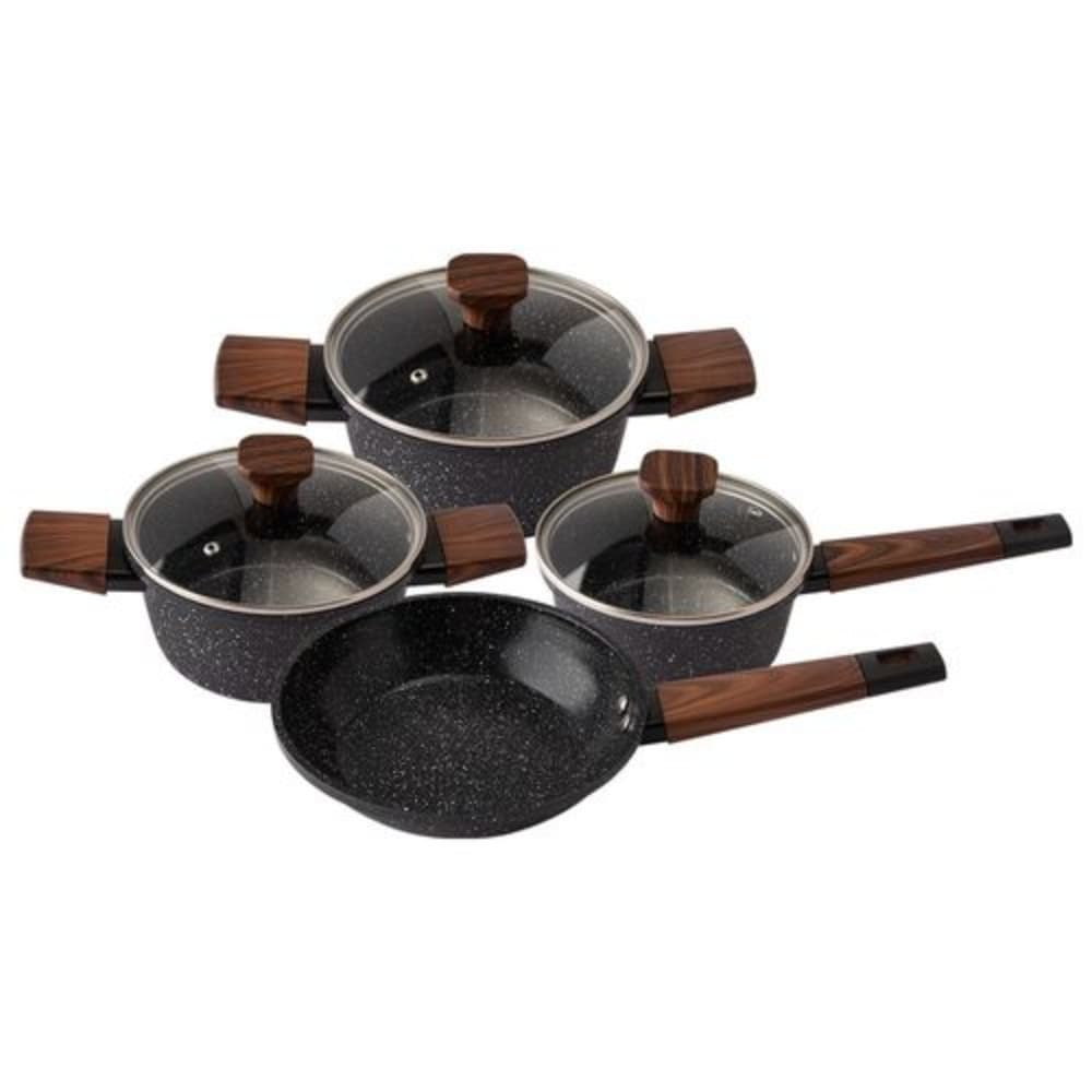 Jogo de Panelas Revestimento em Cerâmica por Indução ou Gás Antiaderente 4/5 Peças Tampa Vidro Carvalho com INMETRO