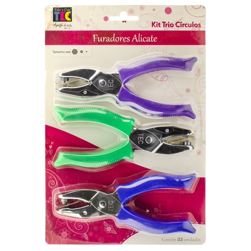  KIT TRIO DE FURADORES ALICATE CÍRCULOS - 1,5 mm, 3 mm e 6 mm - KFA001