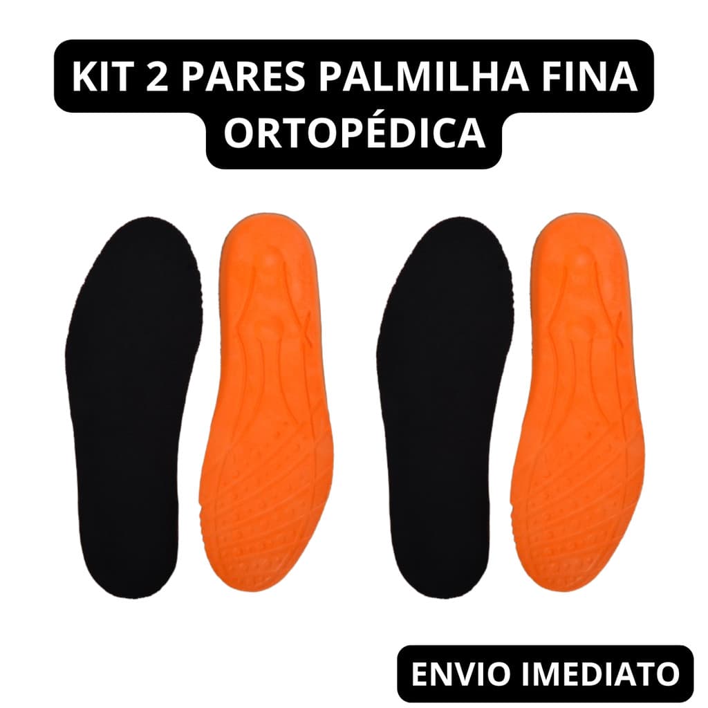 Kit 2 Pares de Palmilha Ortopédica Fina Gel PU Anatômica Confortável Tênis Botas Coturnos