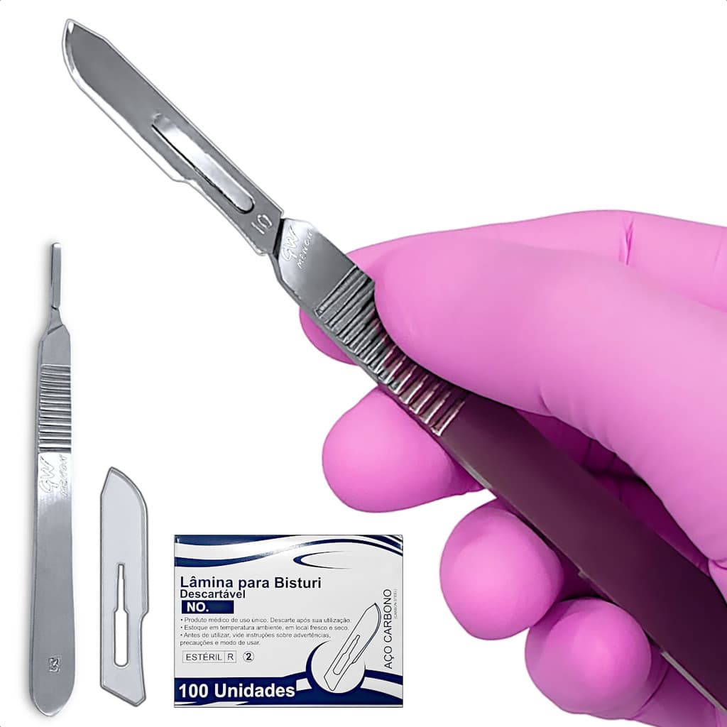 Dermaplaning Limpeza Facial Kit Cabo Bisturi + Lamina 100u Dermaplane Pele Dermaplanagem Derma Rosto