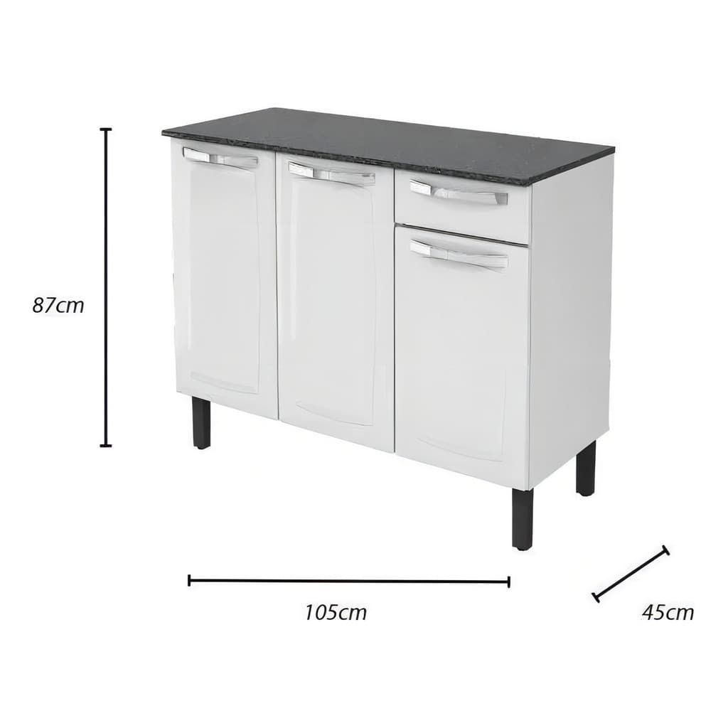 Balcão de Cozinha Itatiaia Aço 3 Portas 1 Gaveta Com Tampo