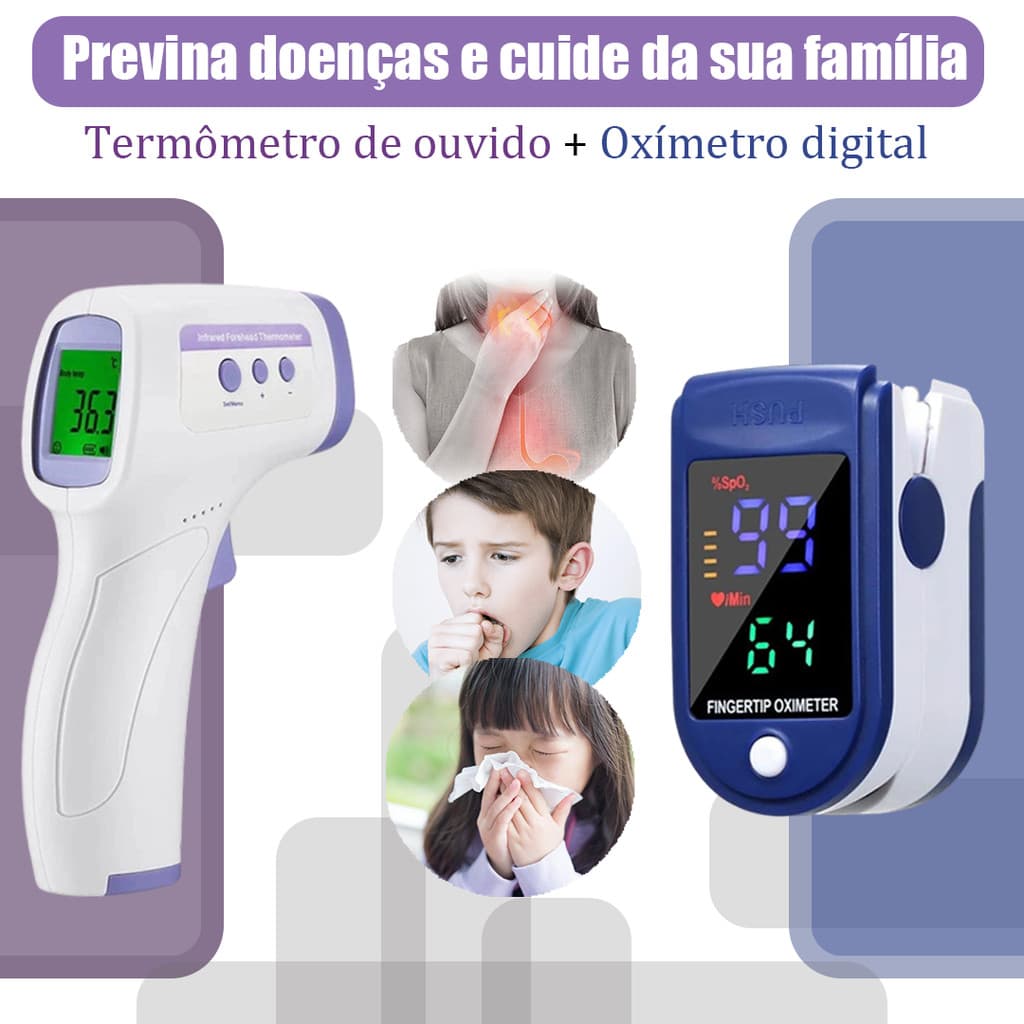 Oxímetro de dedo digital + termômetro de ouvido | Oxímetro portátil