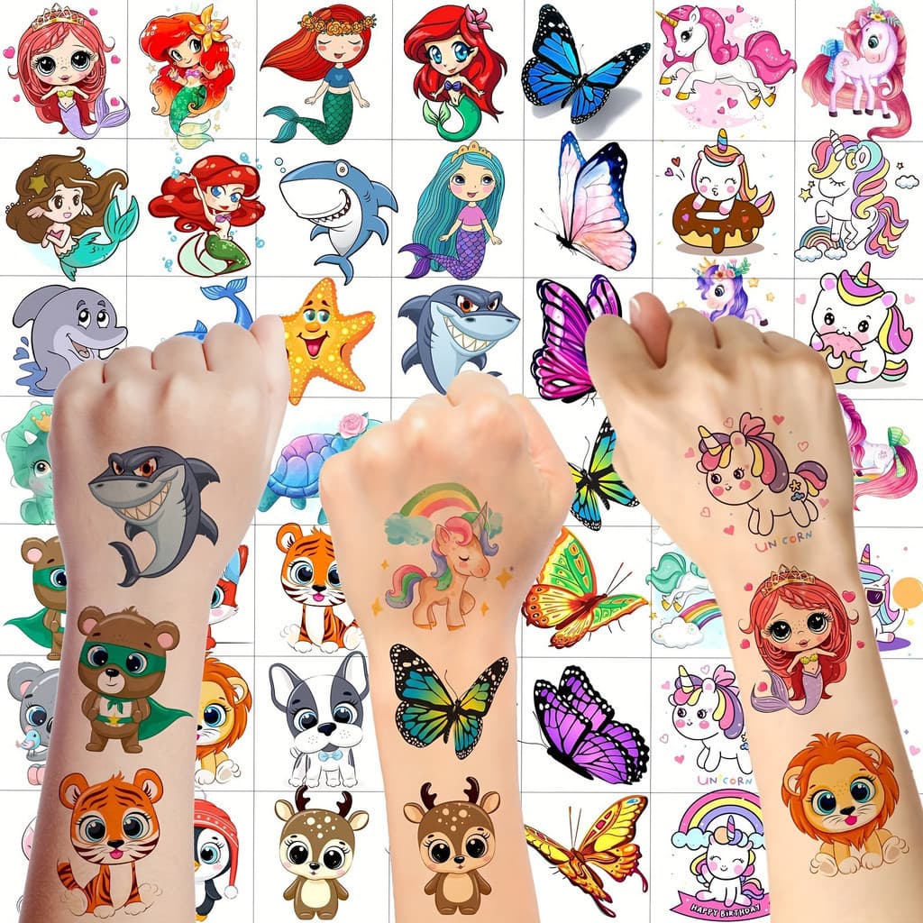 50 Peças Tatuagens Temporárias Fofas De Animais 3D Borboleta Sereia Unicórnio Para Meninas Meninos Mulheres Homens Desen