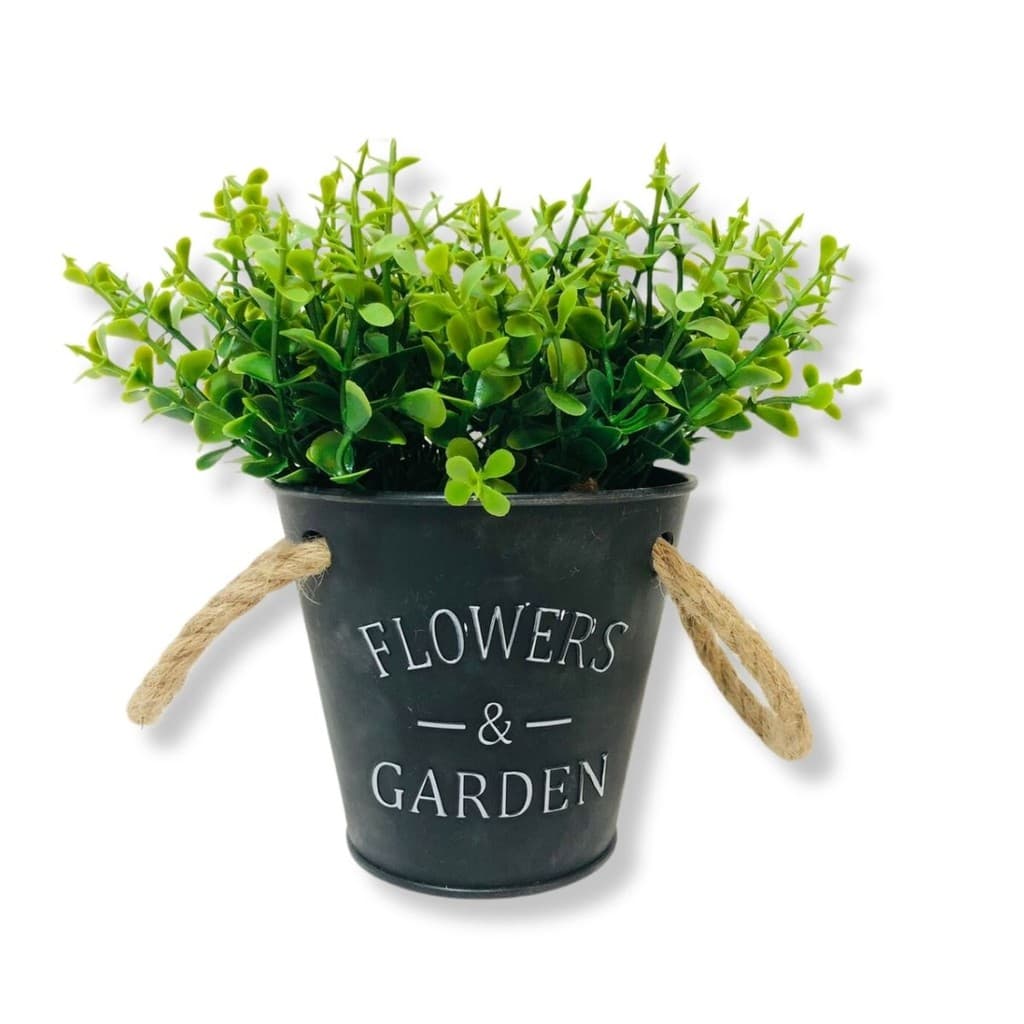 Vaso Com Alça de Corda e Plantinha Atificial Decorativa Plantas Artificiais