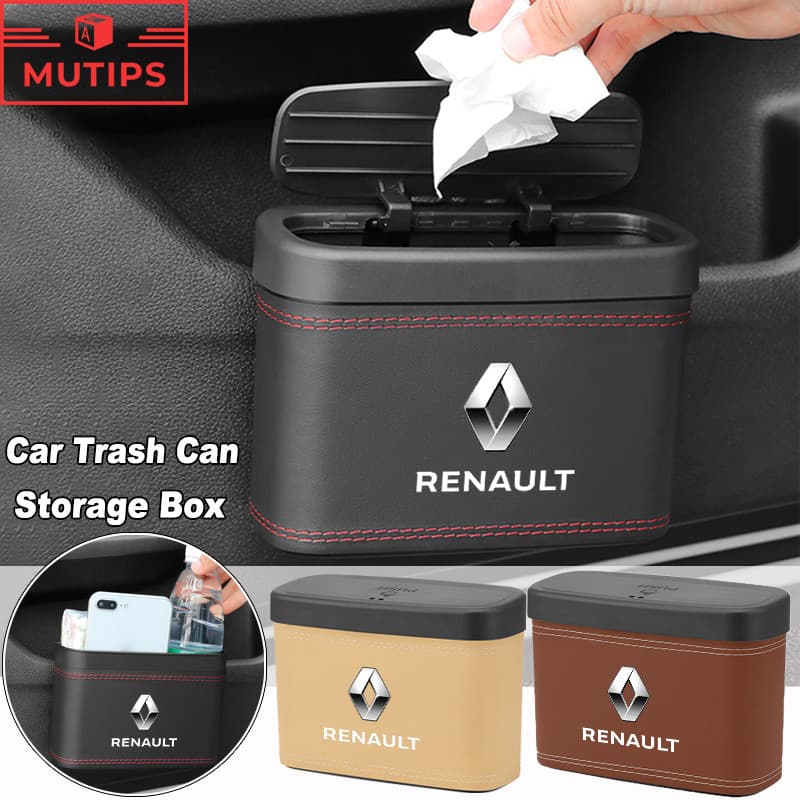 Lixeira De Carro Multifuncional Renault Organizador De Lixo Caixa De Armazenamento De Couro Para Kwid Duster Oroch Kardian Megane 2 Sandero ZOE Clio Fluence Logan Captur Scenic Kiger Koleos