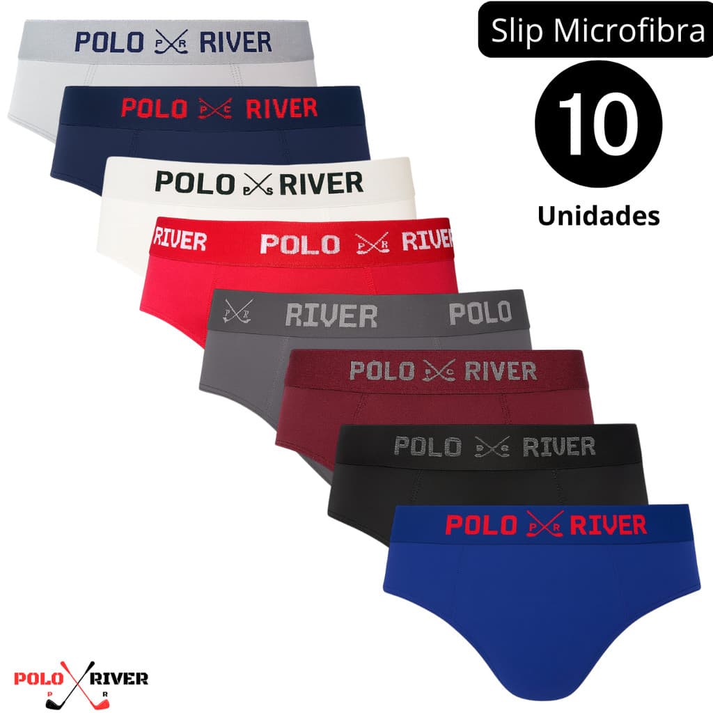 Kit 10 Cuecas Slip Microfibra Adulto Polo River