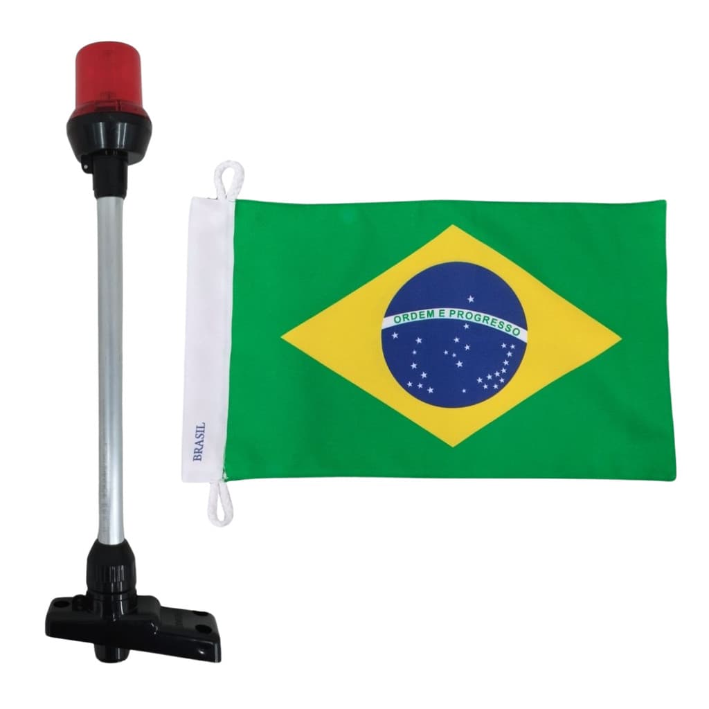 Kit Mastro Preto Com Alumínio Lente Vermelha Em Led E bandeira Do Brasil Barcos Lanchas Iates Veleiros Embarcações