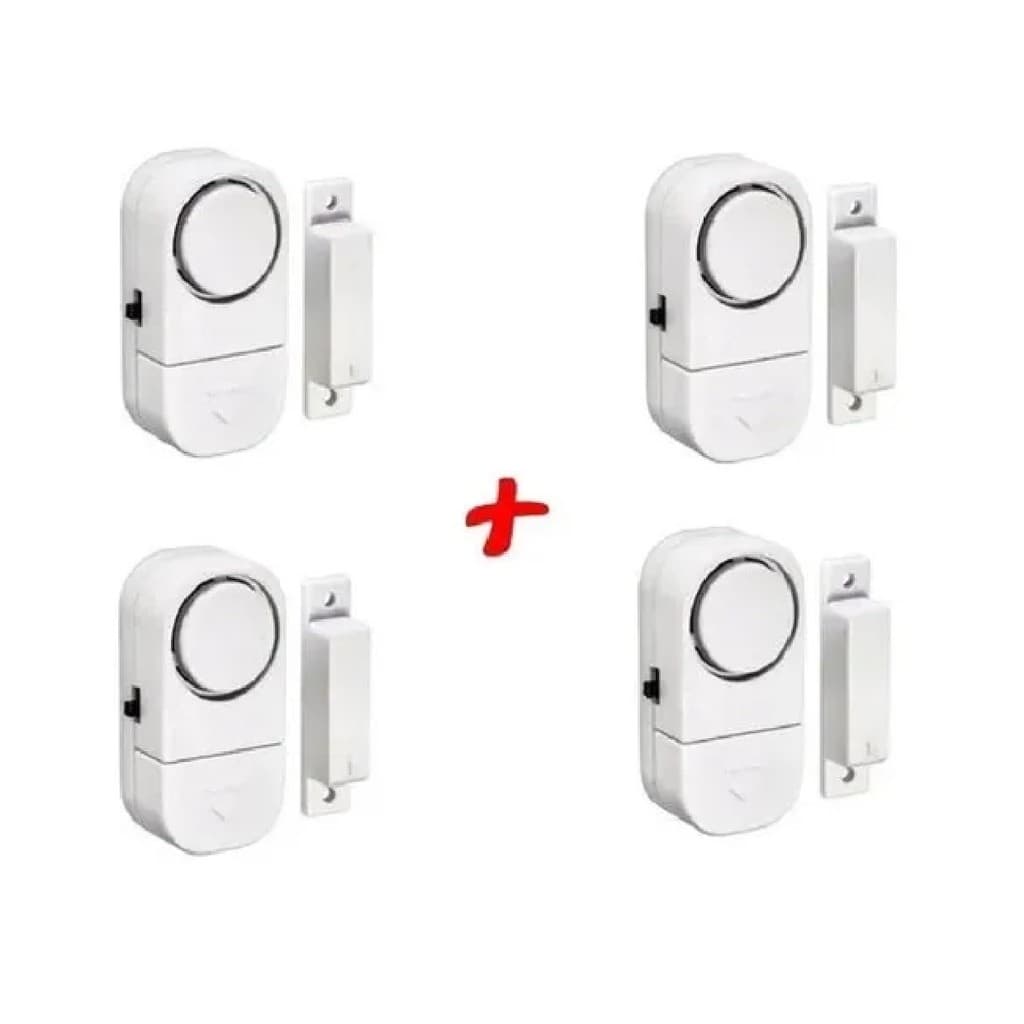 Kit 4 Sensor Alarme Magnético Sirene Porta Janela Sem Fio Sonoro Som